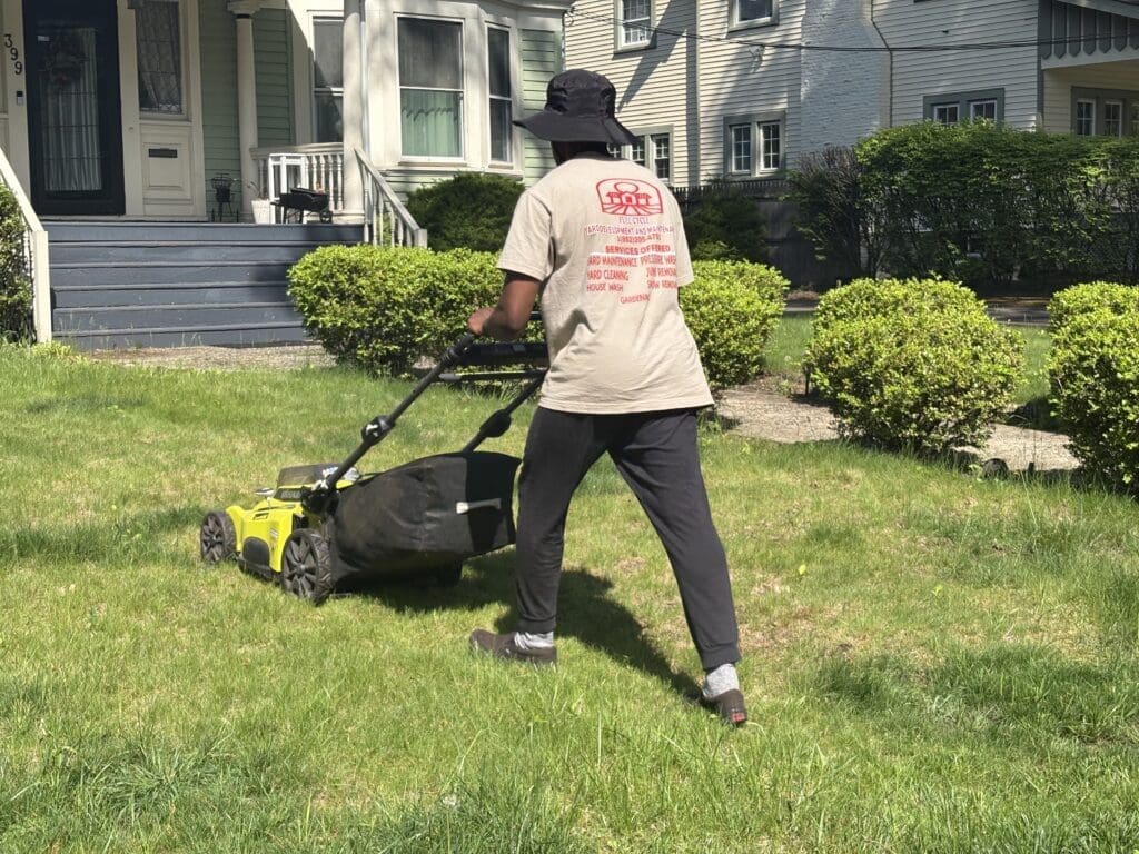 Cutting Lawn with Electric Mower