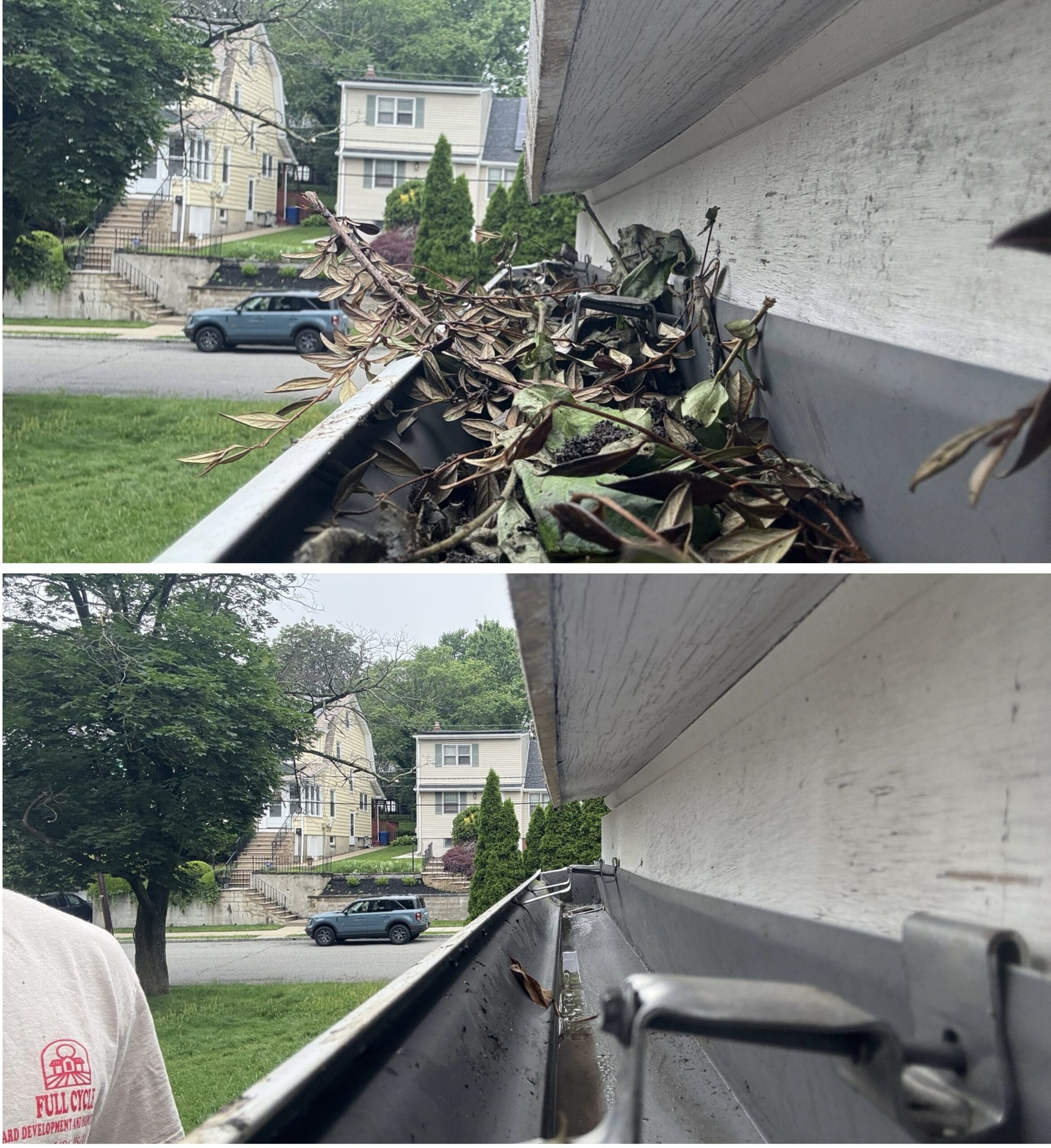 Before and after gutter cleaning